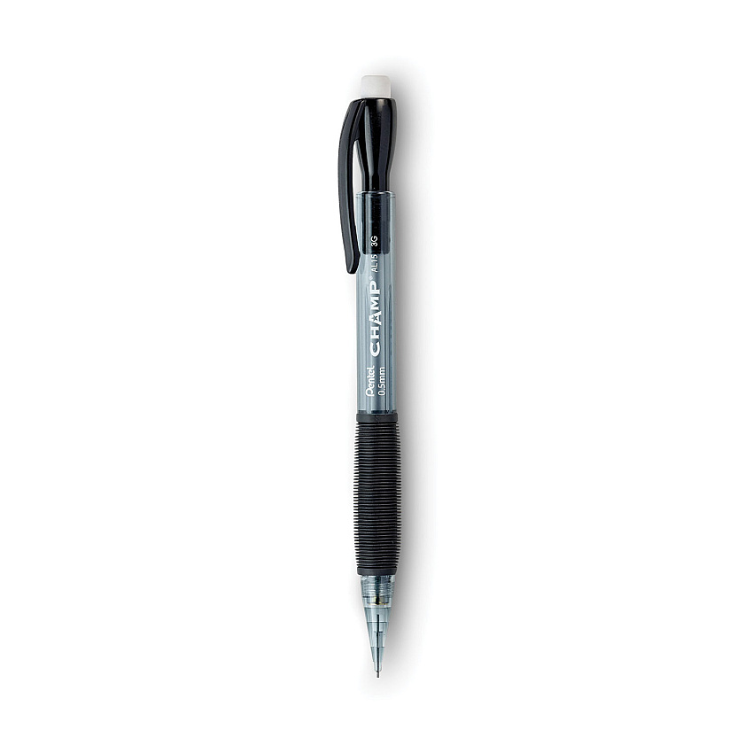 Pentel Champ Mechanical Pencil, 0.5 mm, HB (#2.5), Black Lead, Translucent Gray Barrel, Dozen (AL15A)