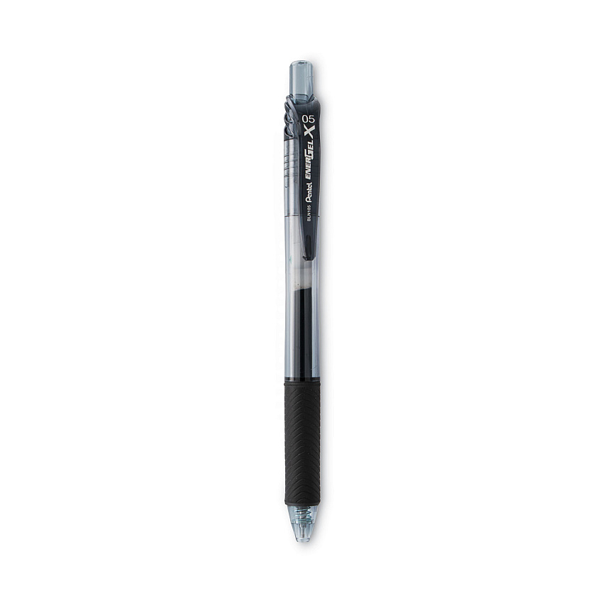 Pentel EnerGel-X Gel Pen, Retractable, Fine 0.5 mm Needle Tip, Black Ink, Black Barrel, Dozen (BLN105A)
