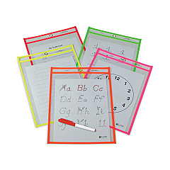 C-Line Reusable Dry Erase Pockets, 9 x 12, Assorted Neon Colors, 25/Box (40820)