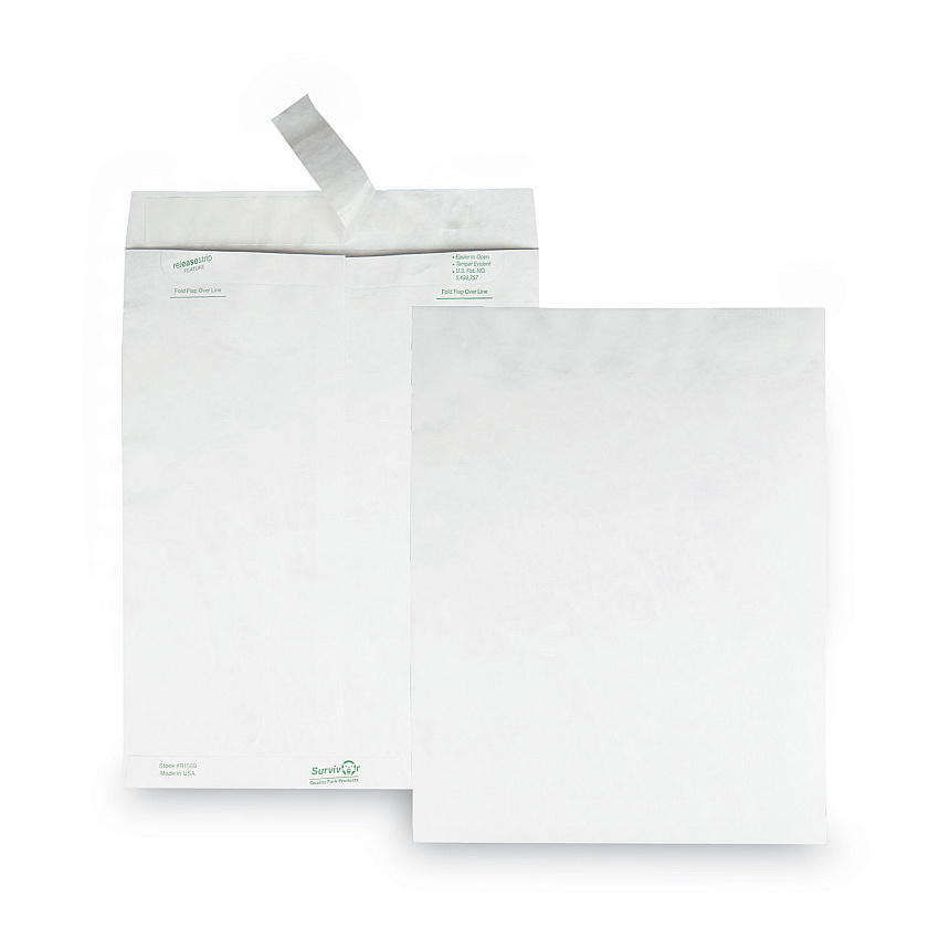 Survivor Catalog Mailers, Lightweight Tyvek, #13 1/2, Square Flap, Redi-Strip Closure, 10 x 13, White, 50/Box (R1582)