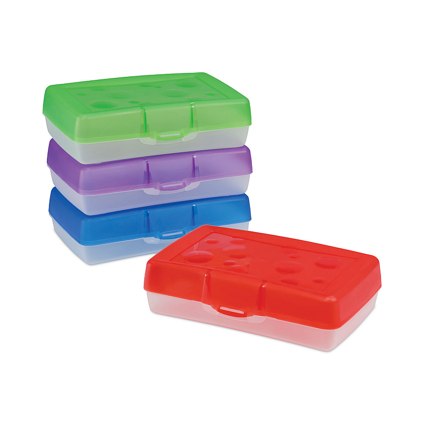 Storex Pencil Box, 8.38" x 5.63" x 2.5", Randomly Assorted Colors (61605U12C)