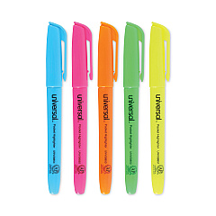Universal Pocket Highlighters, Assorted Ink Colors, Chisel Tip, Assorted Barrel Colors, Dozen (UNV08857)