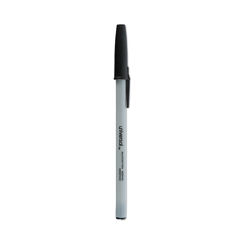 Universal Ballpoint Pen, Stick, Medium 1 mm, Black Ink, Gray Barrel, Dozen (UNV27410)