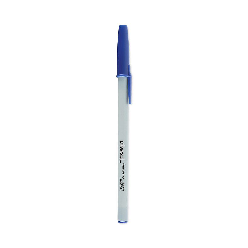Universal Ballpoint Pen, Stick, Medium 1 mm, Blue Ink, Gray Barrel, Dozen (UNV27411)