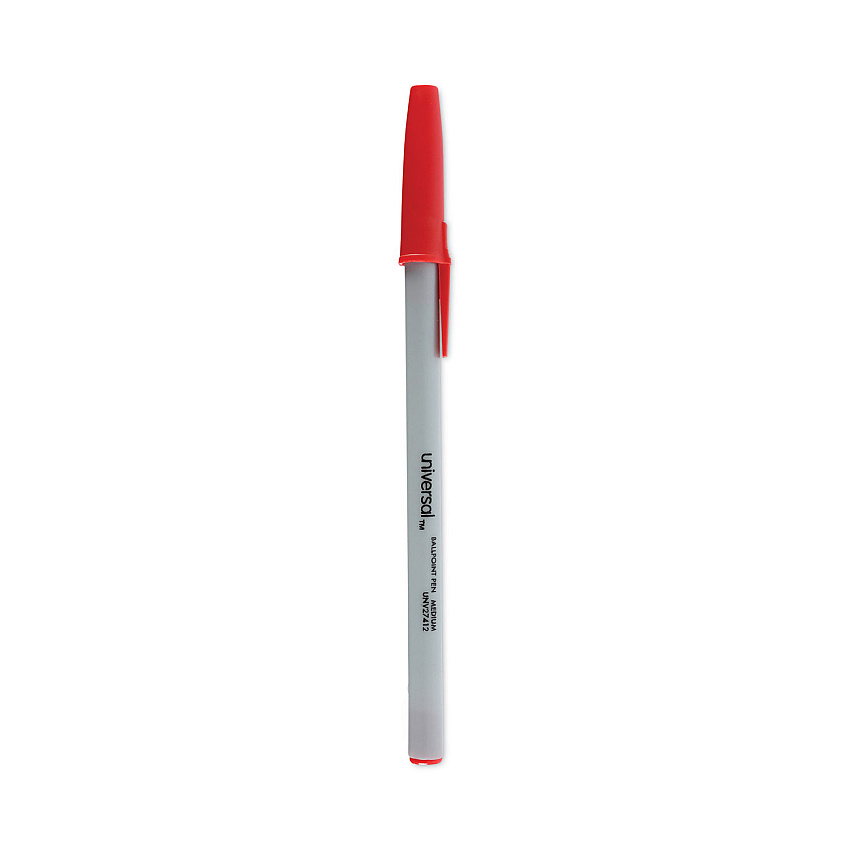 Universal Ballpoint Pen, Stick, Medium 1 mm, Red Ink, Gray Barrel, Dozen (UNV27412)