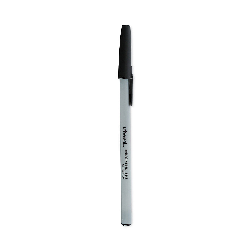 Universal Ballpoint Pen, Stick, Fine 0.7 mm, Black Ink, Gray Barrel, Dozen (UNV27420)