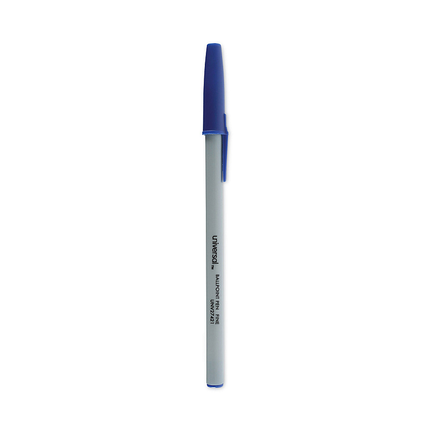 Universal Ballpoint Pen, Stick, Fine 0.7 mm, Blue Ink, Gray Barrel, Dozen (UNV27421)