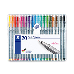 Staedtler Triplus Fineliner Porous Point Pen, Stick, Extra-Fine 0.3 mm, Assorted Ink Colors, Silver Barrel, 20/Pack (334SB20A6)