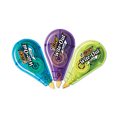 BIC Wite-Out Brand Mini Correction Tape, Non-Refillable, Blue/Purple/Yellow Applicators, 0.2" x 314.4", 3/Pack (WOTMP31WHI)