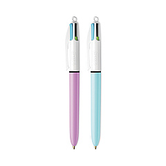 BIC 4-Color Multi-Color Ballpoint Pen, Retractable, Medium 1 mm, Lime/Pink/Purple/Turquoise Ink, Lime Green Barrel, 2/Pack (AMP21)