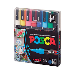 Uni POSCA Permanent Specialty Marker, Fine Bullet Tip, Assorted Colors, 8/Pack (PC3M8C)