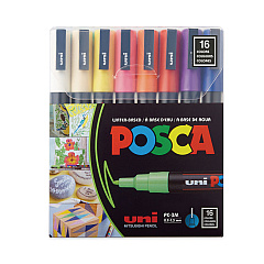 Uni POSCA Permanent Specialty Marker, Fine Bullet Tip, Assorted Colors,16/Pack (PC3M16C)