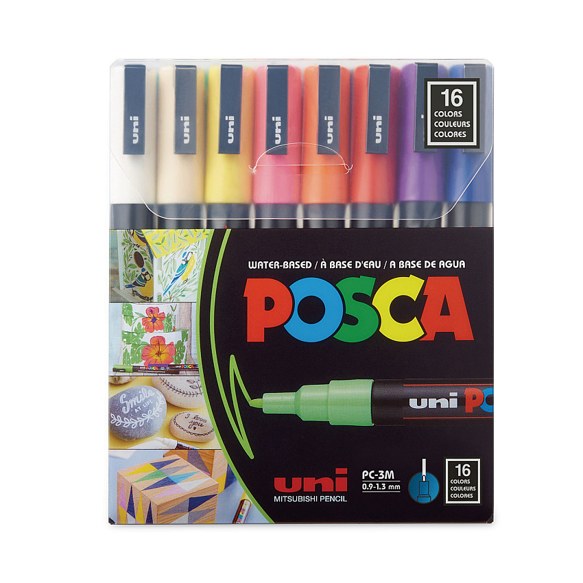 Uni POSCA Permanent Specialty Marker, Fine Bullet Tip, Assorted Colors,16/Pack (PC3M16C)