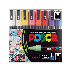 Uni POSCA Permanent Specialty Marker, Medium Bullet Tip, Assorted Colors, 16/Pack (PC5M16C)