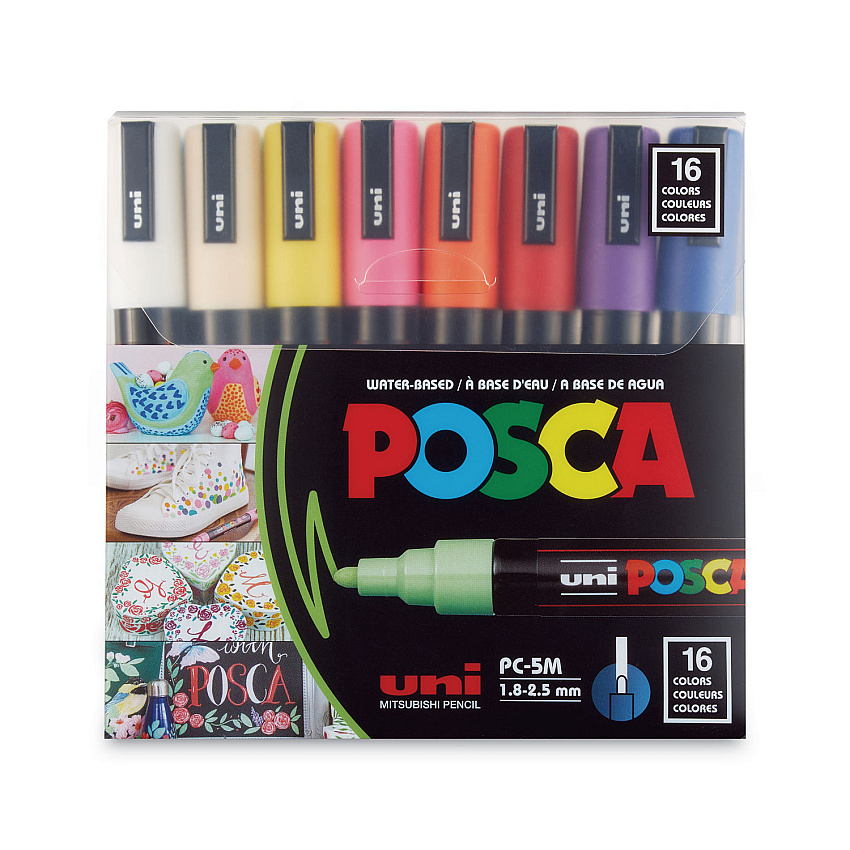 Uni POSCA Permanent Specialty Marker, Medium Bullet Tip, Assorted Colors, 16/Pack (PC5M16C)