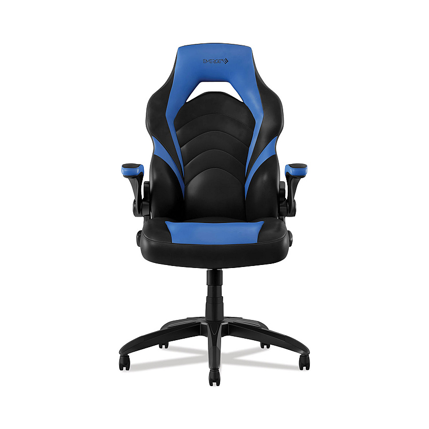 Emerge Vortex Bonded Leather Gaming Chair, Supports Up to 301 lbs, 17.9" to 21.6" Seat Height, Blue/Black, Black Base (51464)