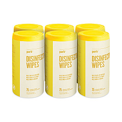 Perk Disinfecting Wipes, 7 x 8, Lemon, 75 Wipes/Canister, 6 Canisters/Carton (56665CT)