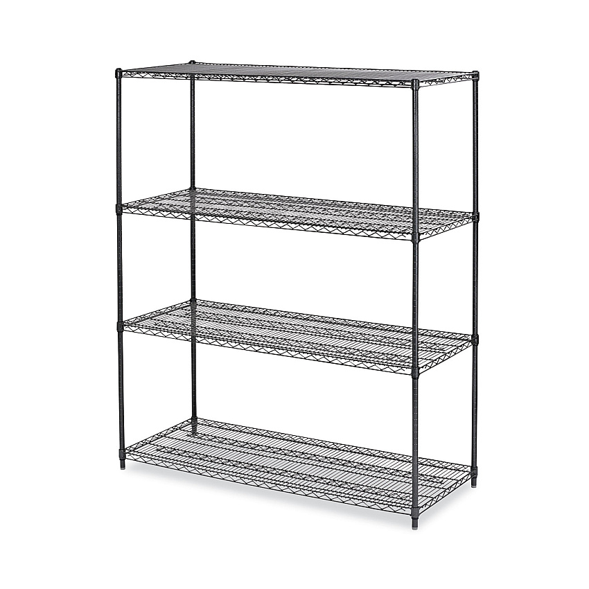 Alera All-Purpose Wire Shelving Starter Kit, 4-Shelf, 60 x 24 x 72, Black Anthracite Plus (ALESW206024BA)