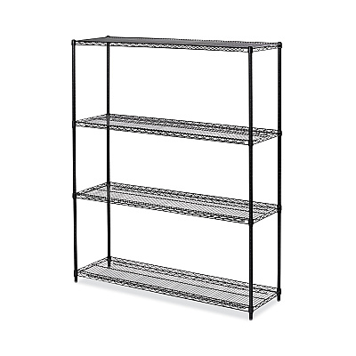 Alera All-Purpose Wire Shelving Starter Kit, 4-Shelf, 60 x 18 x 72, Black Anthracite Plus (ALESW206018BA)