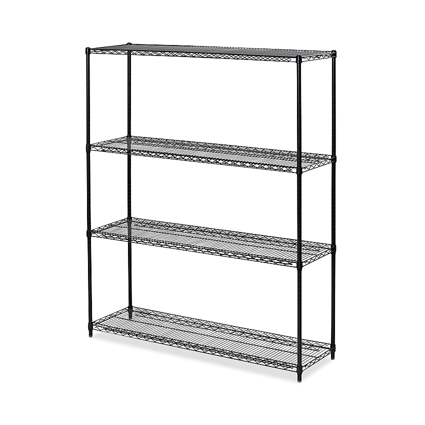 Alera All-Purpose Wire Shelving Starter Kit, 4-Shelf, 60 x 18 x 72, Black Anthracite Plus (ALESW206018BA)