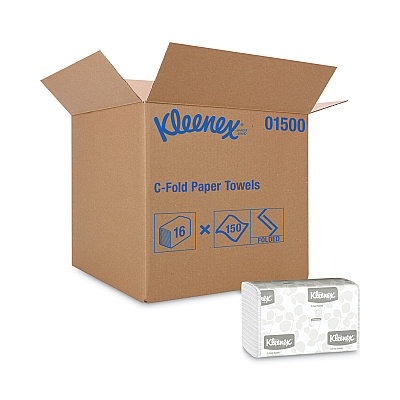 Kleenex C-Fold Paper Towels, 10.13 x 13.15, White, 150/Pack, 16 Packs/Carton (01500)