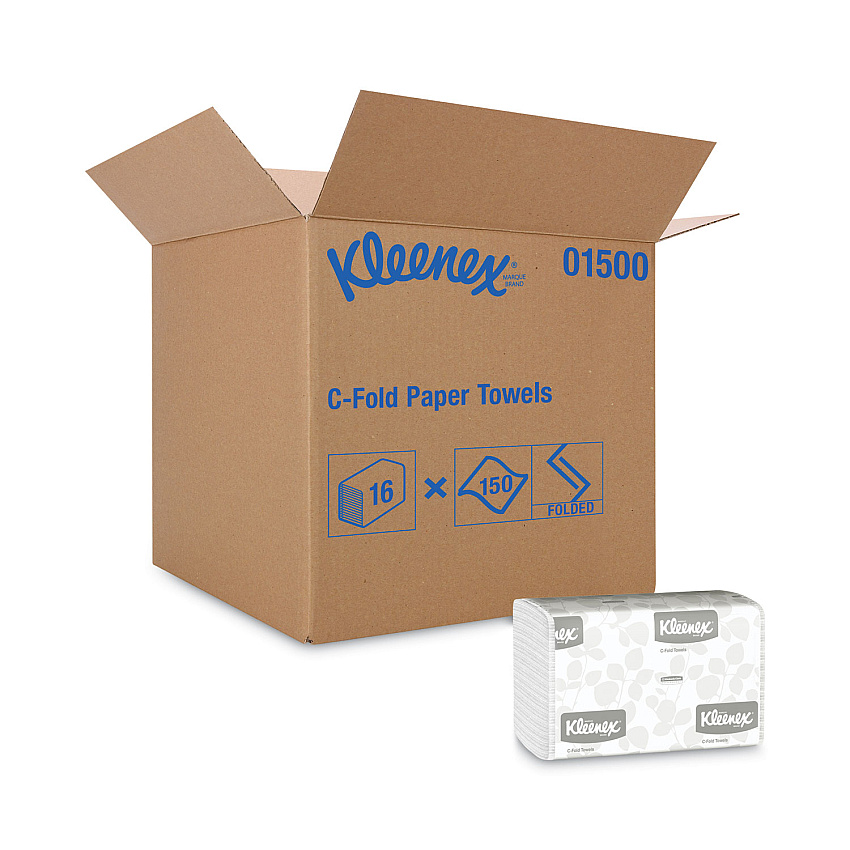 Kleenex C-Fold Paper Towels, 10.13 x 13.15, White, 150/Pack, 16 Packs/Carton (01500)