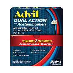 Dual Action With Acetaminophen And Ibuprofen Caplets, 50 Packets Of 2 Caplets
