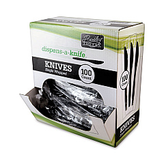 Berkley Square Dispens-a-Knife, Individually Wrapped, Mediumweight, Plastic, Black, 100/Box (BEP90200)