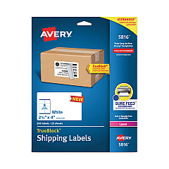Avery Shipping Labels with TrueBlock Technology, Laser Printers, 2.5 x 4, White, 8/Sheet, 25 Sheets/Pack (5816)