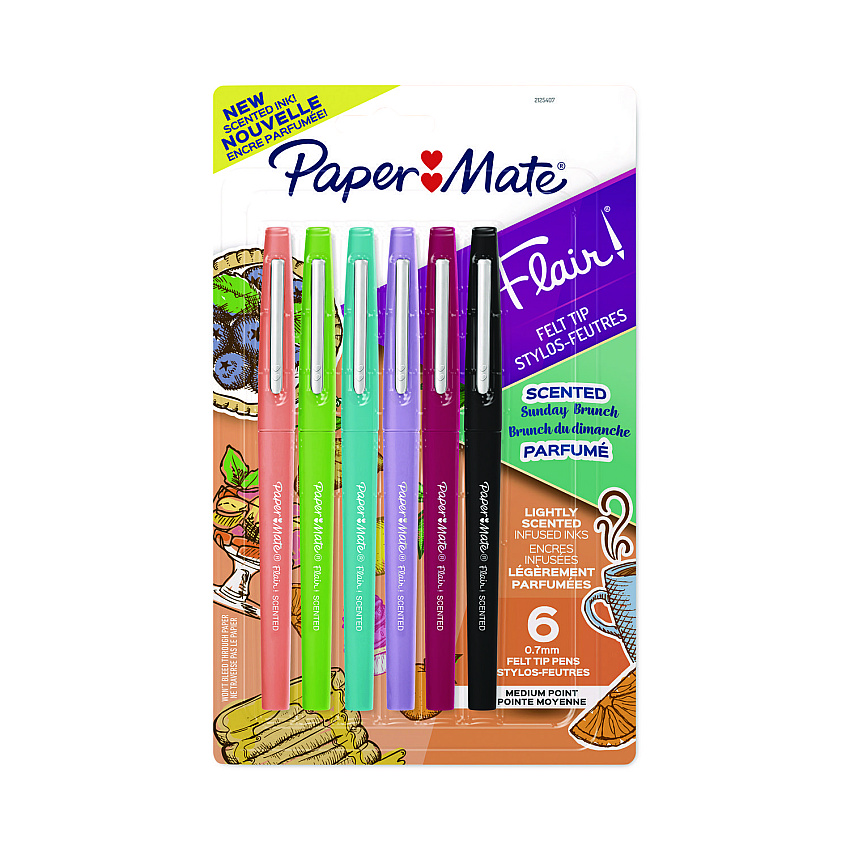 Paper Mate Flair Scented Felt Tip Porous Point Pen, Stick, Medium 0.7 mm, Assorted Ink and Barrel Colors, 6/Pack (2125407)