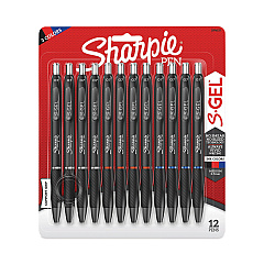 Sharpie S-Gel S-Gel High-Performance Gel Pen, Retractable, Medium 0.7 mm, Assorted Ink Colors, Black Barrel, Dozen (2096153)