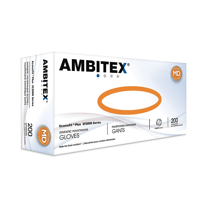 AMBITEX EconoFit Plus Powder-Free Polyethylene Gloves, Medium, Clear, 200/Pack, 10 Packs/Carton (EFMD2000)