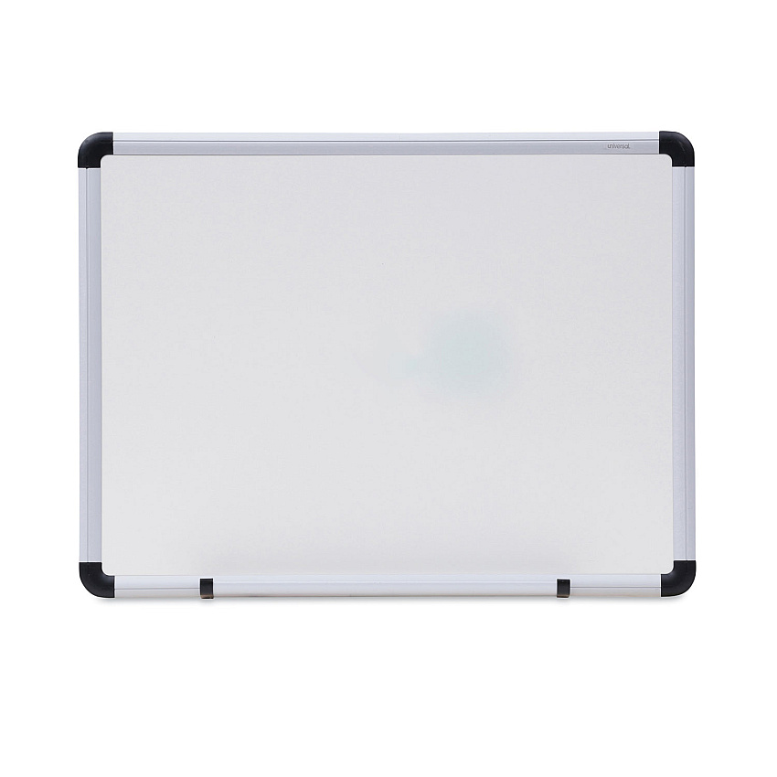 Universal Dry Erase Board, Melamine, 24 x 18, White, Black/Gray, Aluminum/Plastic Frame (UNV43722)