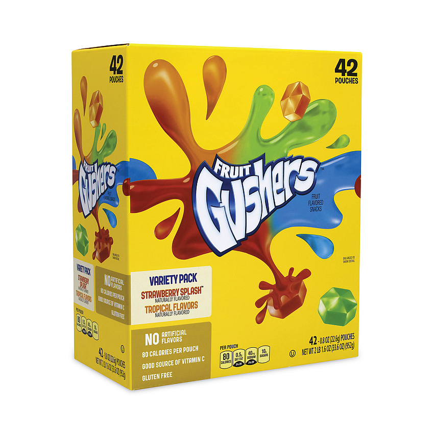Betty Crocker Fruit Gushers Fruit Snacks, Strawberry and Tropical Fruit Flavors, 0.8 oz, 42 Pouches/Box (22001036)