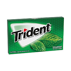 Trident Sugar-Free Gum, Spearmint, 14 Pieces/Pack, 12 Packs/Box (30400008)