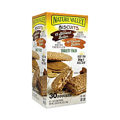 Nature Valley Biscuits, Cinnamon with Almond Butter/Honey with Peanut Butter, 1.35 oz Pouch, 30 Count (22001046)