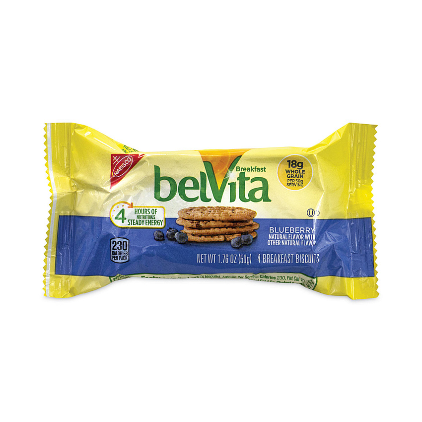Nabisco belVita Breakfast Biscuits, Blueberry, 1.76 oz Pack, 25 Packs/Box (22000506)