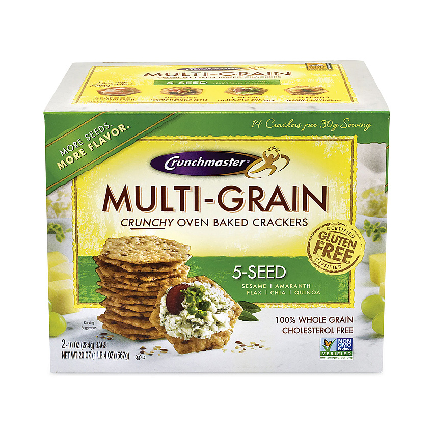 Crunchmaster 5-Seed Multi-Grain Crunchy Oven Baked Crackers, Whole Wheat, 10 oz Bag, 2 Bags/Box (22000757)