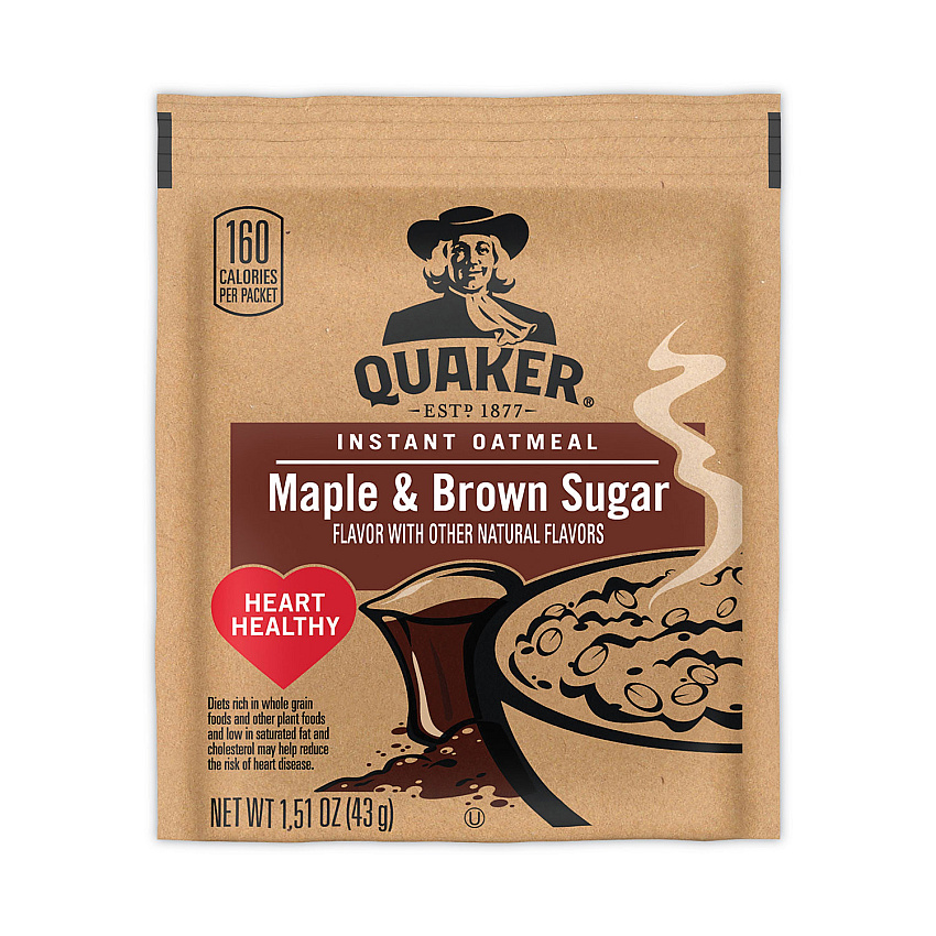 Quaker Instant Oatmeal, Maple and Brown Sugar, 1.51 oz Packet, 40 Count Box (22000754)