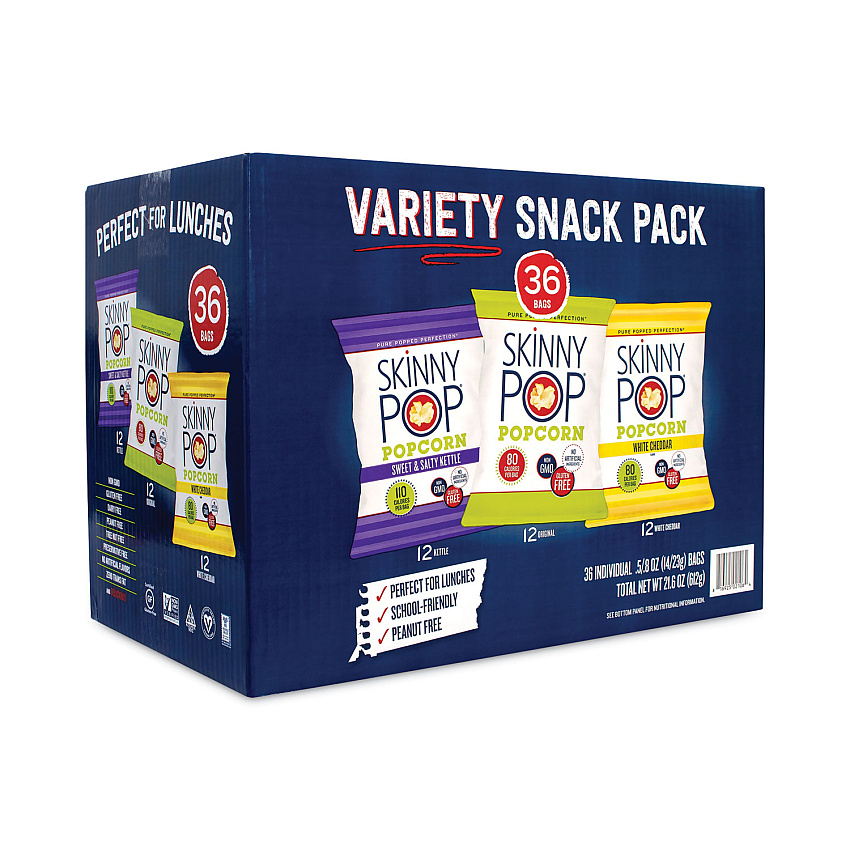 SkinnyPop Popcorn Popcorn Variety Snack Pack, 0.5 oz Bag, 36 Bags/Box (22001049)
