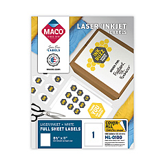MACO Cover-All Opaque Laser/Inkjet Shipping Labels, Full-Sheet Format, Inkjet/Laser Printers, 8.5 x 11, White, 100/Box (ML0100)