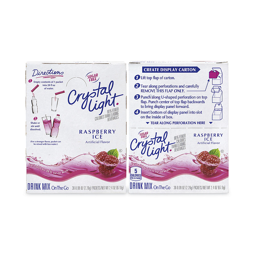 Crystal Light On-The-Go Sugar-Free Drink Mix, Raspberry Ice, 0.08 oz Single-Serving Tubes, 30/Pk, 2 Pk/Box (30700152)