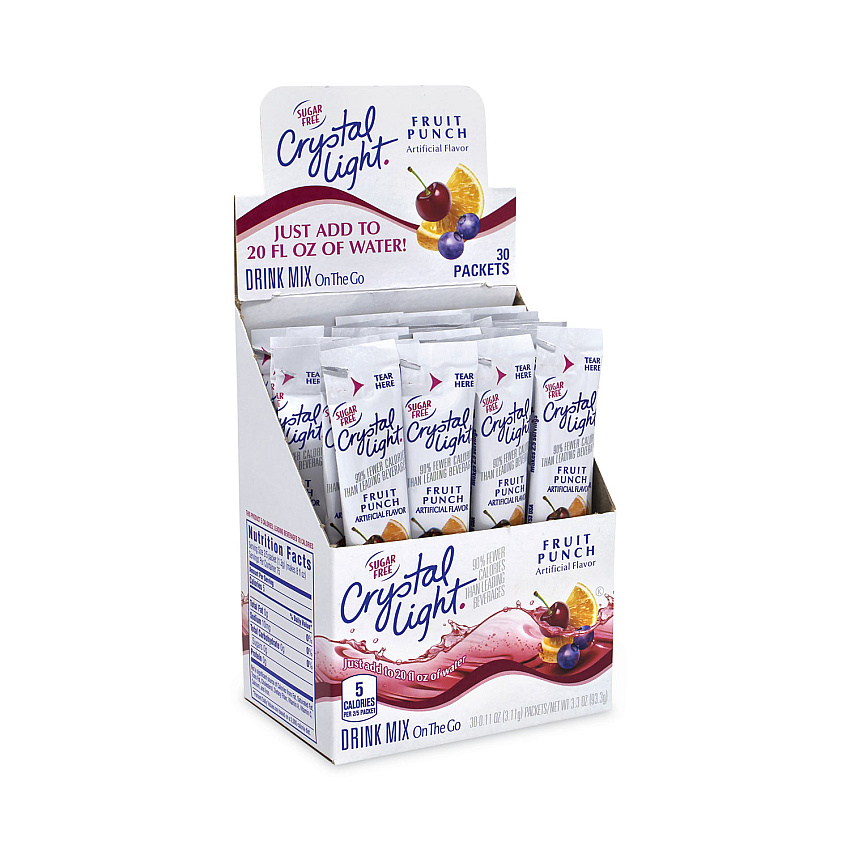 Crystal Light On-The-Go Sugar-Free Drink Mix, Fruit Punch, 0.12 oz Single-Serving Tubes, 30/Pk, 2 Packs/Box (30700156)