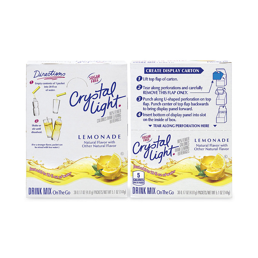 Crystal Light On-The-Go Sugar-Free Drink Mix, Lemonade, 0.17 oz Single-Serving Tubes, 30/Pack, 2 Packs/Box (30700153)