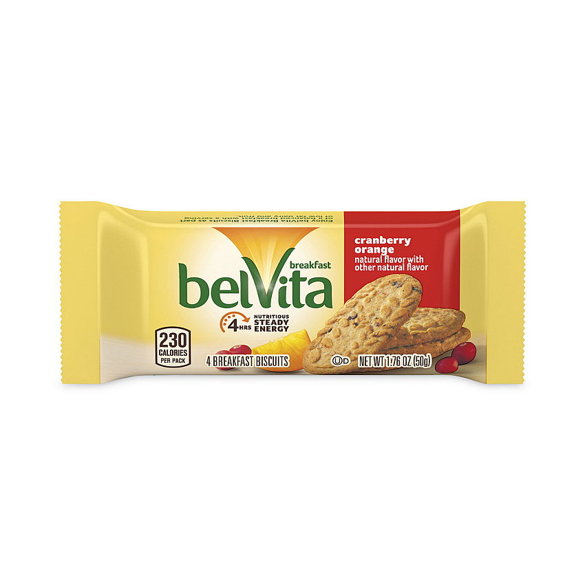 BelVita Cranberry Orange Crunchy Breakfast Biscuits, 1.76 oz Packet, 12 Pk/Box, 6 Boxes/Carton (30700145)