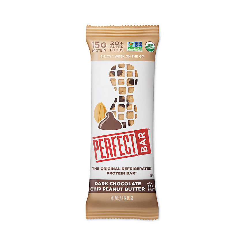 Perfect Bar Refrigerated Protein Bar, Dark Chocolate Peanut Butter with Sea Salt, 2.3 oz Bar, 16 Count (30700247)