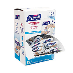 PURELL Single Use Advanced Gel Hand Sanitizer, 1.2 mL, Packet, Fragrance-Free, 125/Box, 12 Box/Carton (9630125NSCT)
