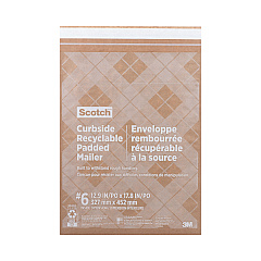 Scotch Curbside Recyclable Padded Mailer, #6, Self-Adhesive Closure, Interior Dimensions: 12.9 x 17.8, Natural Kraft, 50/Carton (CR61)
