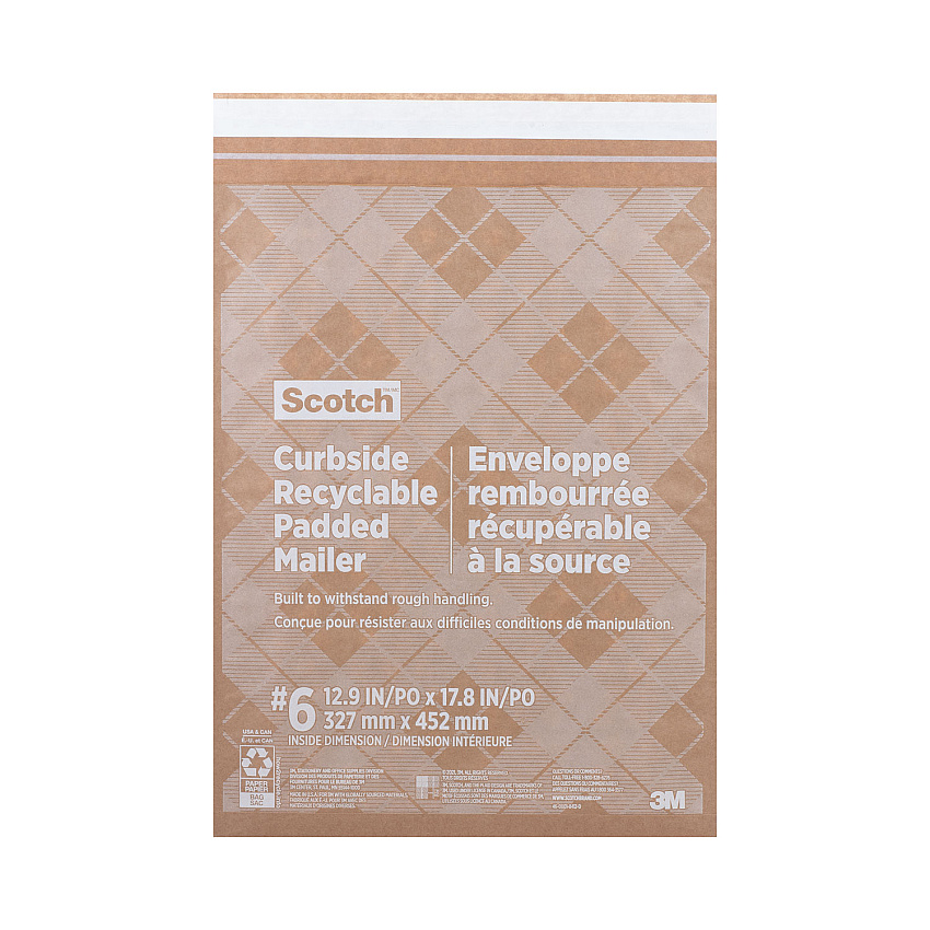 Scotch Curbside Recyclable Padded Mailer, #6, Self-Adhesive Closure, Interior Dimensions: 12.9 x 17.8, Natural Kraft, 50/Carton (CR61)
