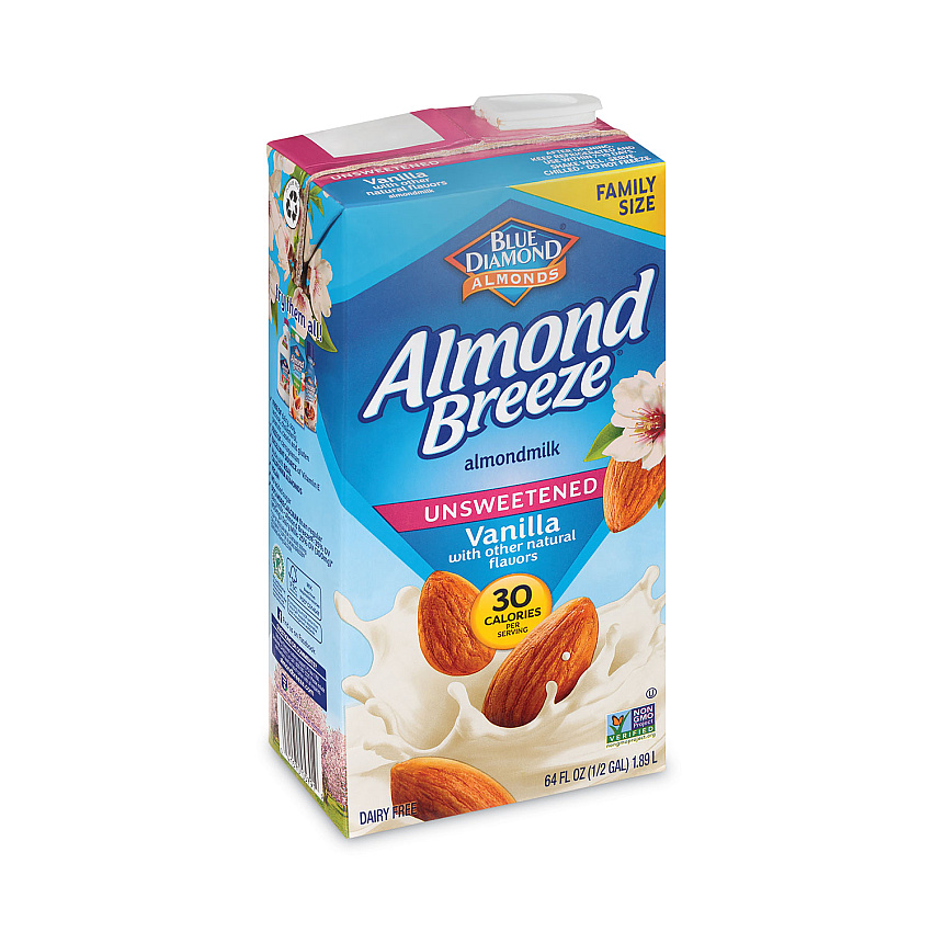 Blue Diamond Almond Breeze Almond Milk, Unsweetened Vanilla, 64 oz Carton, 2/Pack (30700081)